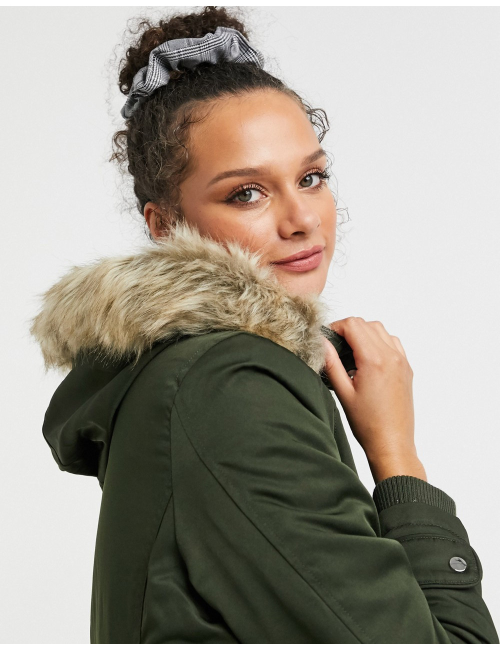 New Look parka with faux...