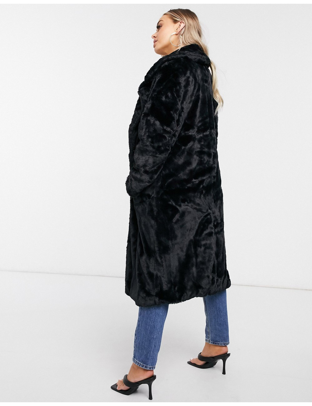 NA-KD faux fur coat in black