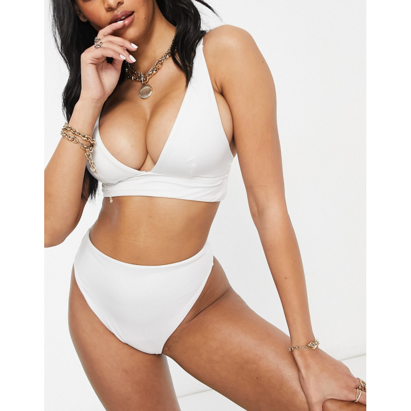 Asos Design Fuller Bust Mix And Match Tie Front Triangle Bikini Top In  White