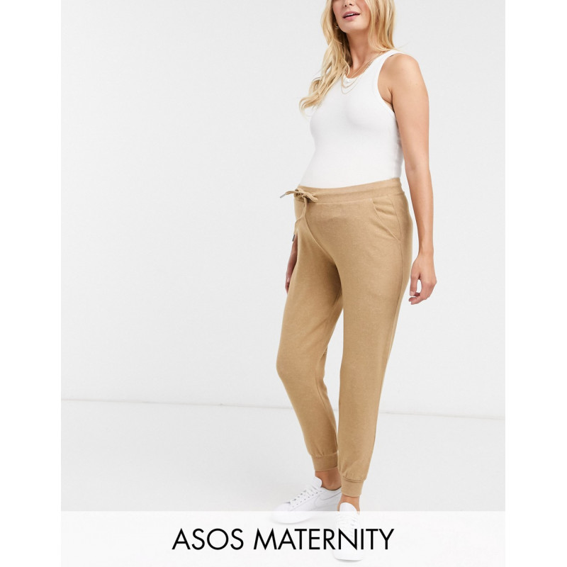ASOS DESIGN Maternity supersoft jogger with metal tie ends in camel