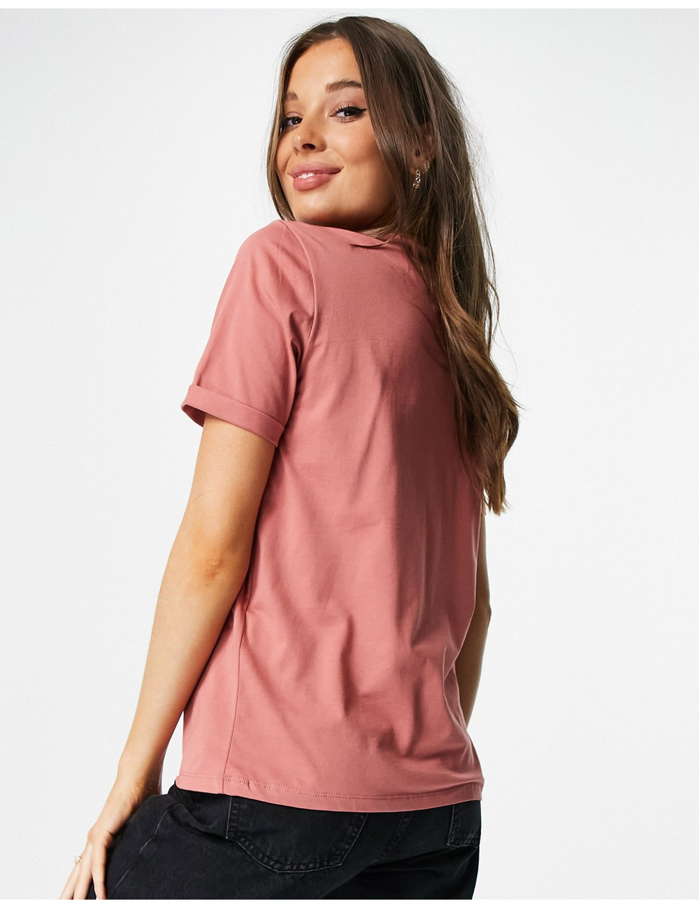 Pieces cotton t-shirt in rose