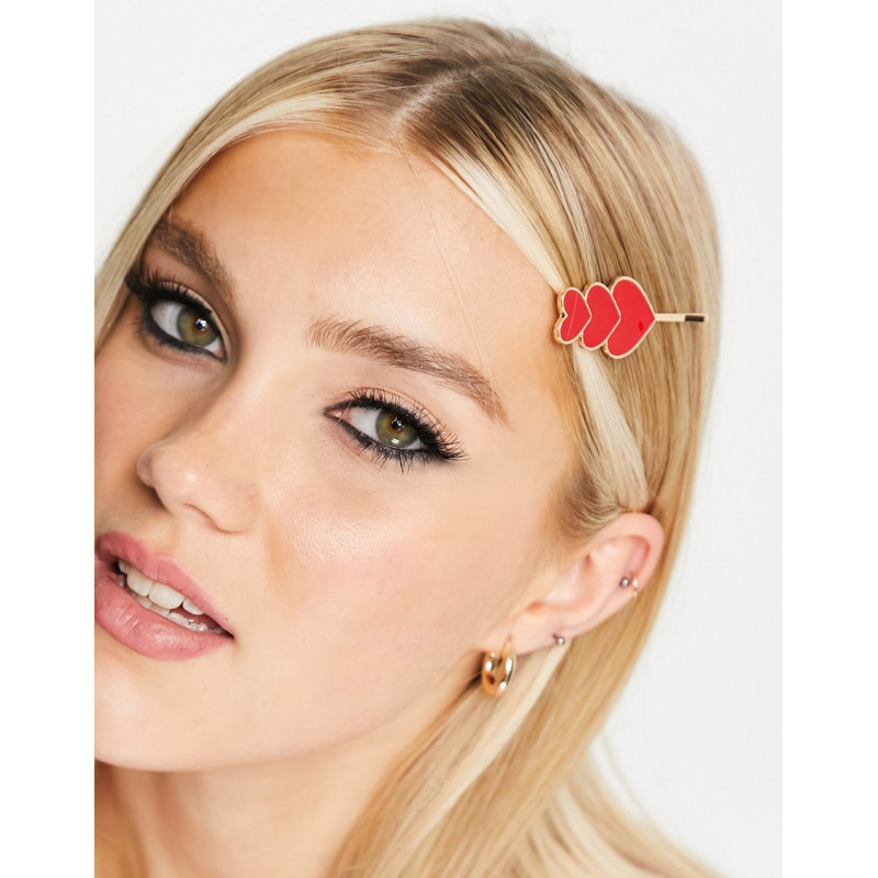 Pieces heart hair slide in red
