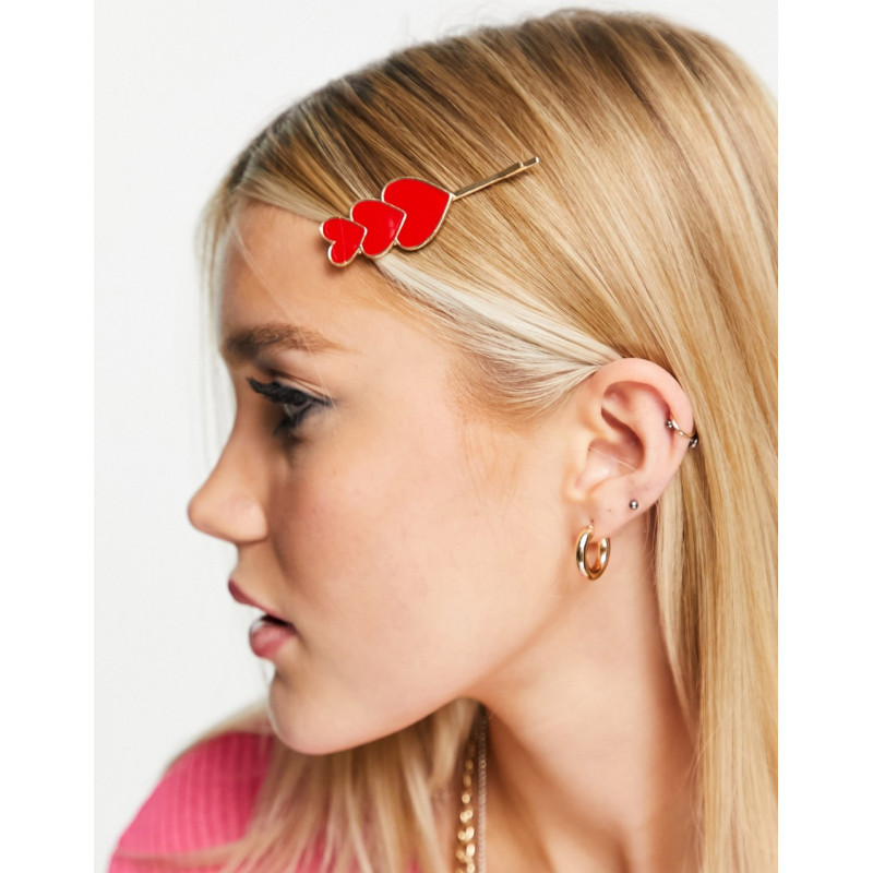 Pieces heart hair slide in red