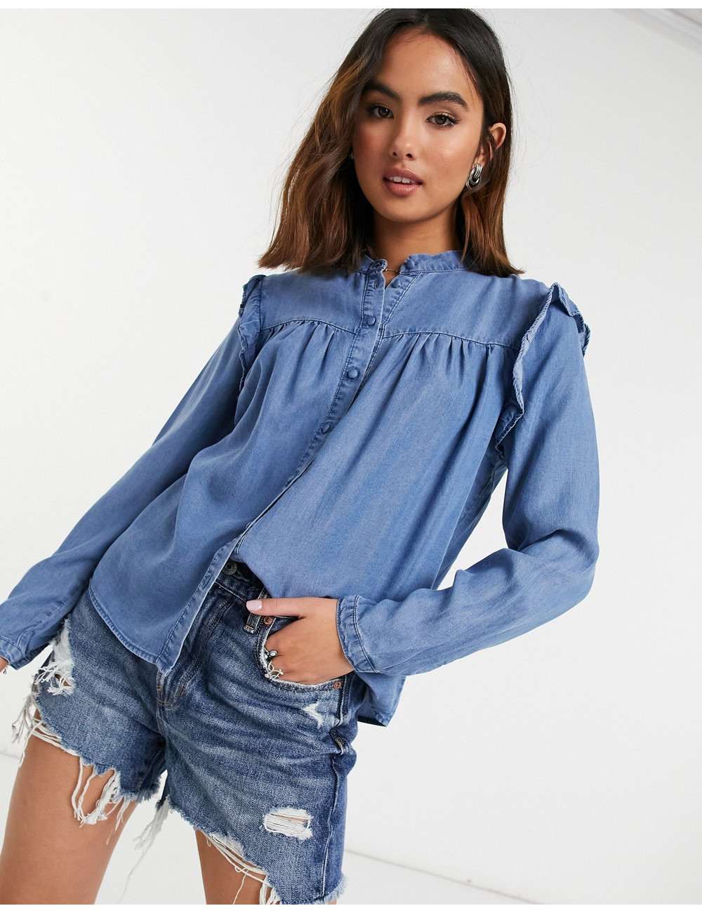 Only denim look shirt with...