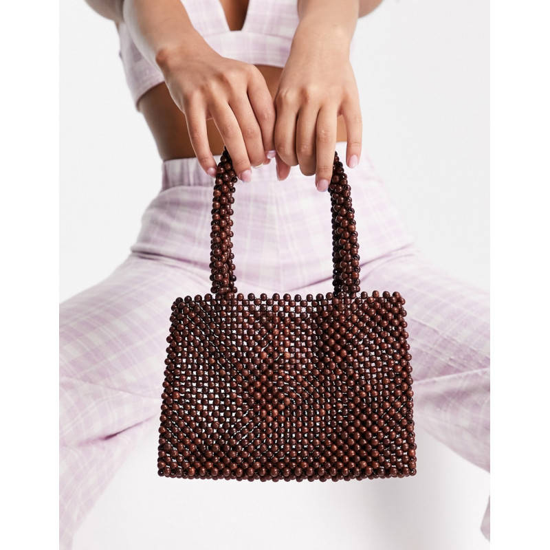NA-KD wooden bead bag in brown