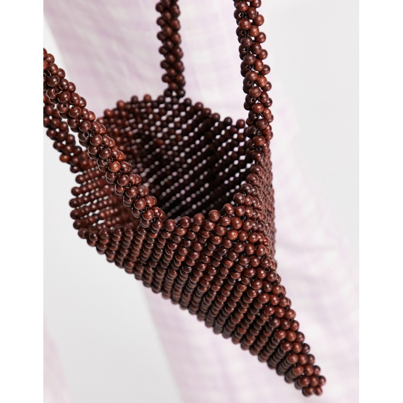 NA-KD wooden bead bag in brown
