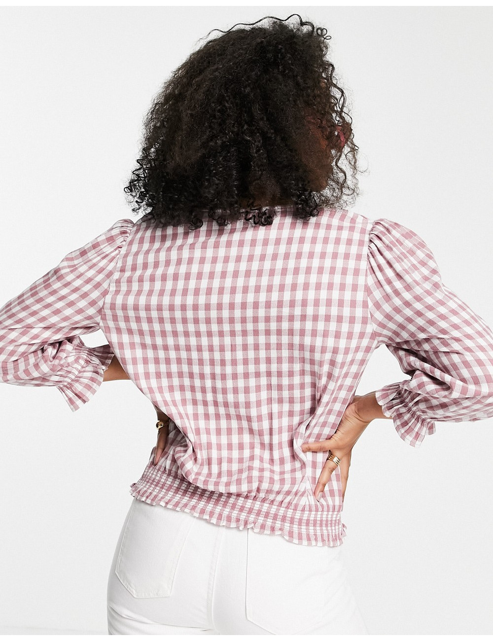 JDY gingham top with volume...