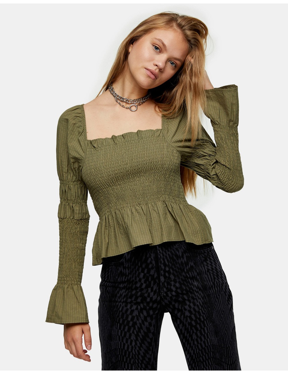 Topshop shirred blouse in...