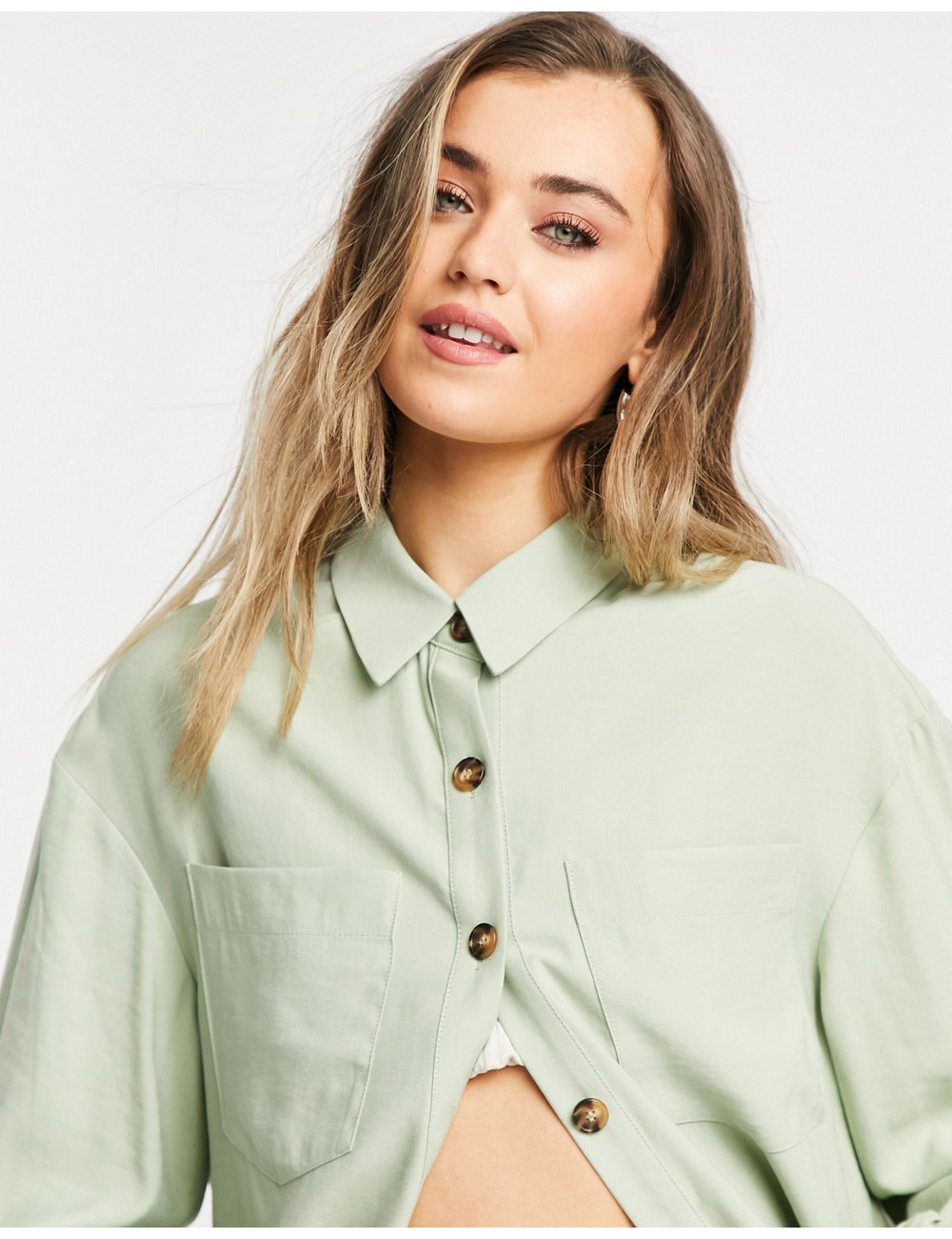Pieces oversized shirt in sage