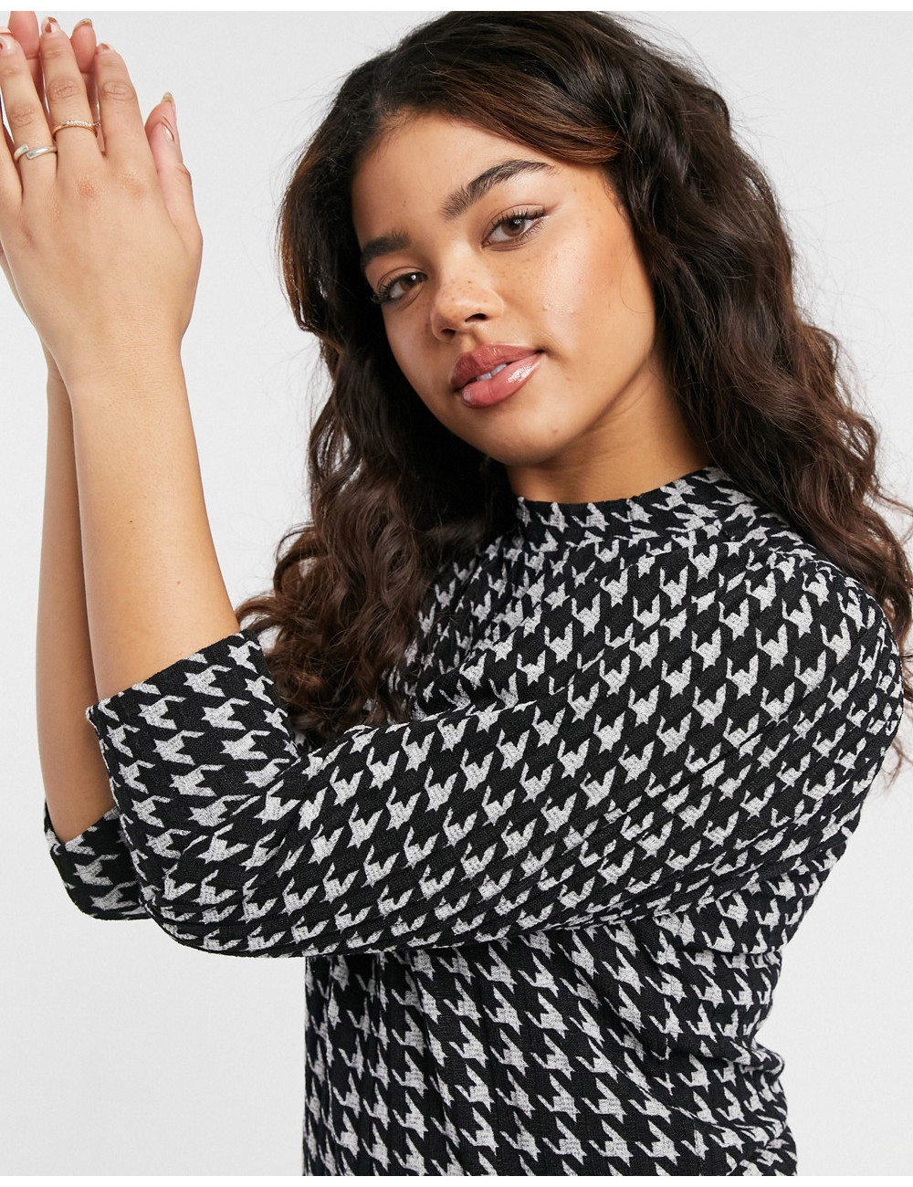 JDY puff sleeve top in check