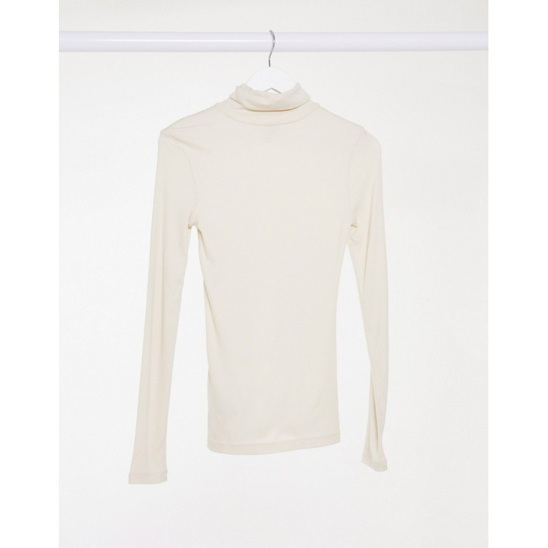 Pieces roll neck top in cream