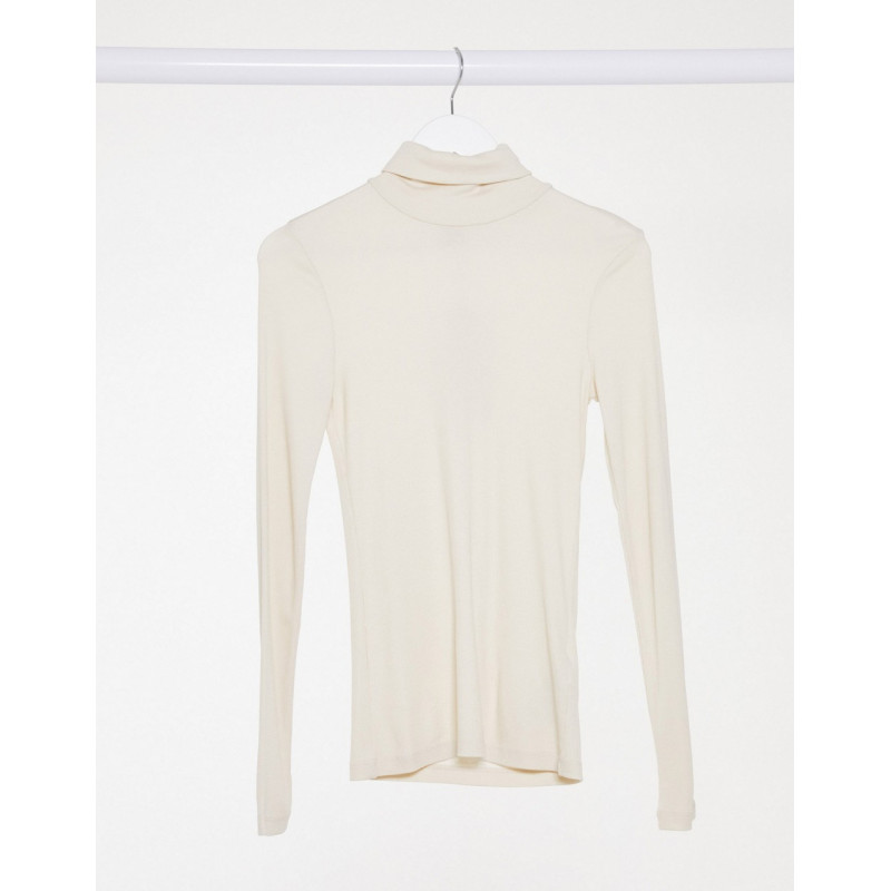 Pieces roll neck top in cream