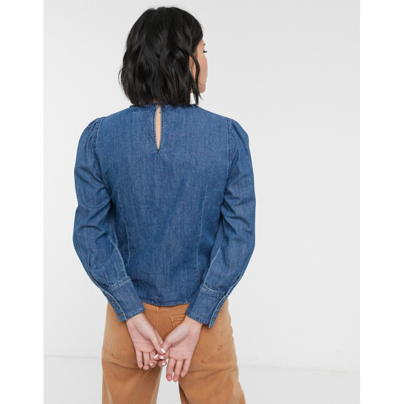Only denim blouse with puff...