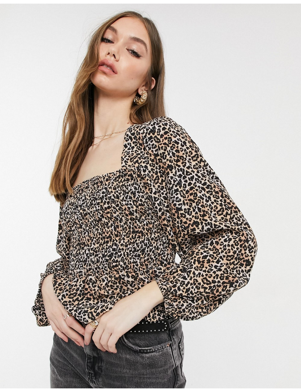 Pull&Bear shirred blouse in...