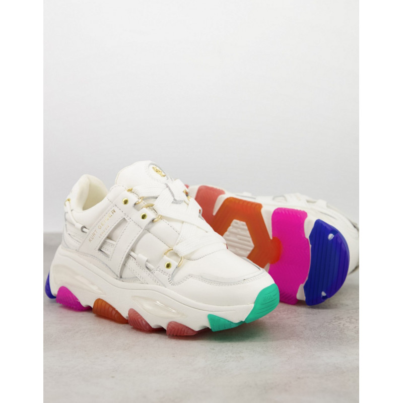 Kurt Geiger London Lettie chunky trainer with rainbow sole in white leather