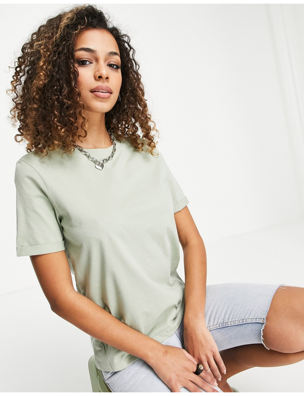 Pieces cotton t-shirt in green