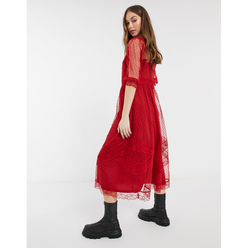 Oasis mesh midi dress in red