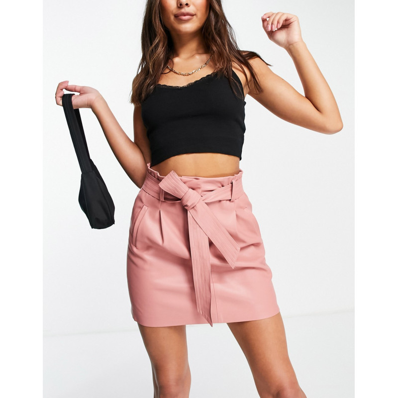 NA-KD PU belted skirt in pink
