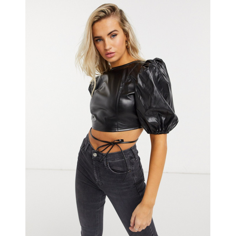 QED London PU crop top with...