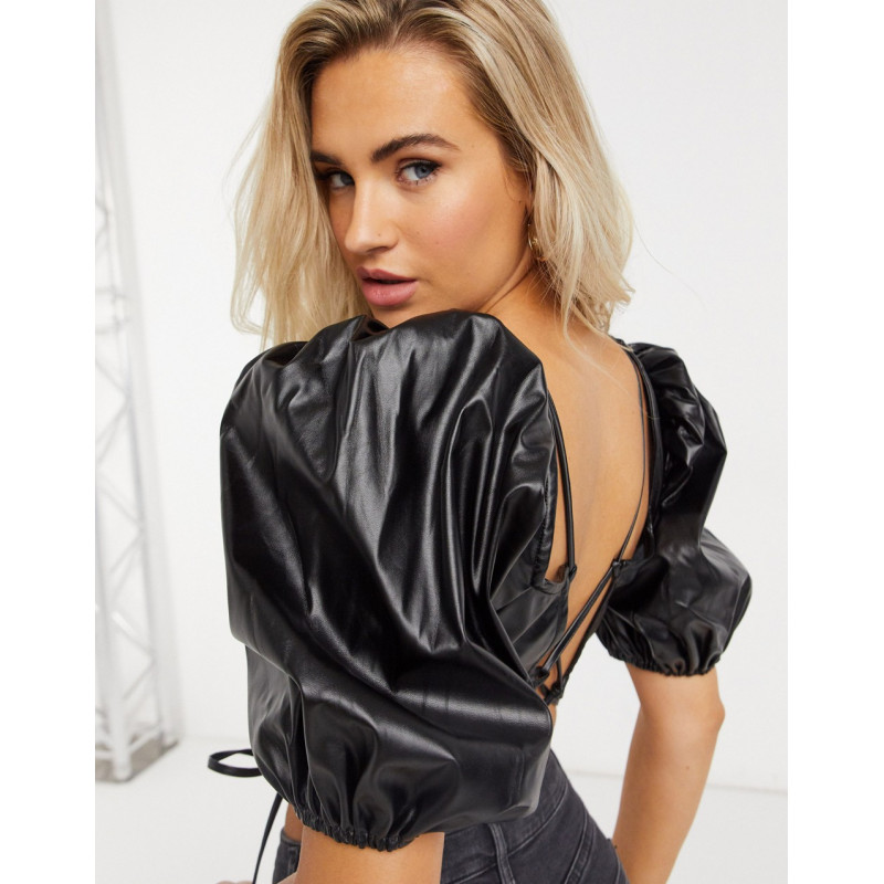 QED London PU crop top with...