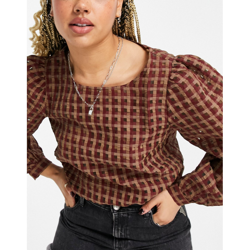 Vila puff sleeve top in check