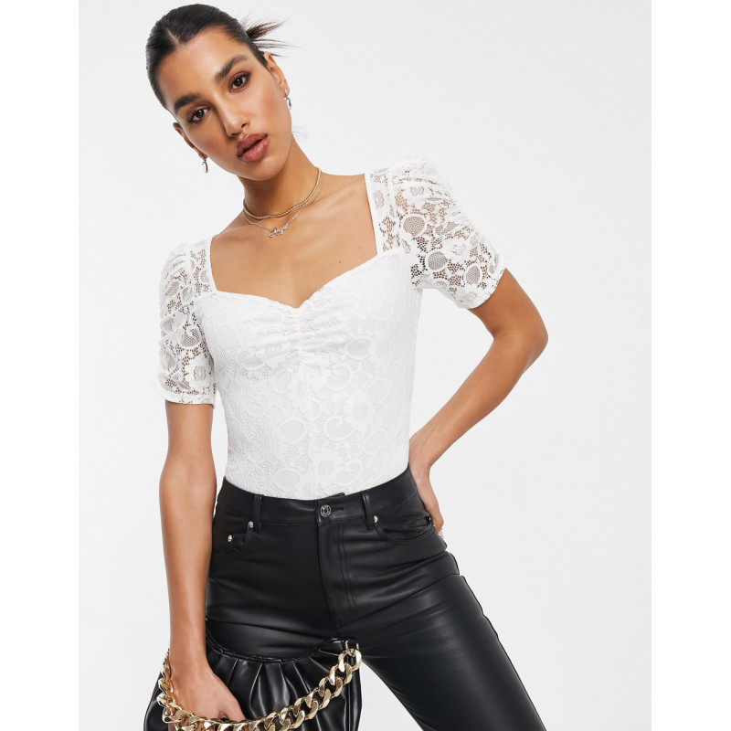 Lipsy lace sleeve top in white