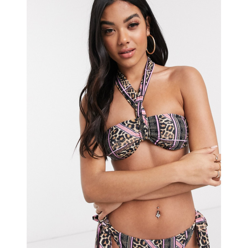 Luxe Palm bandeau with necktie