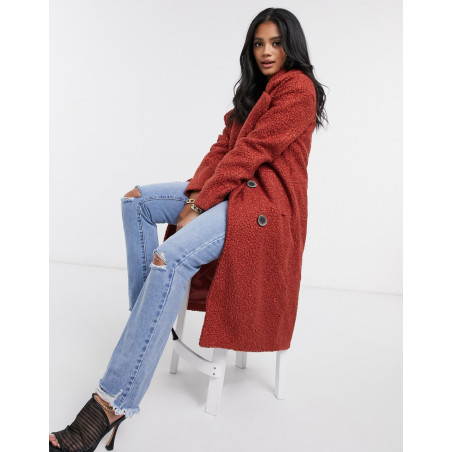 Missguided double breasted cocoon coat in rust