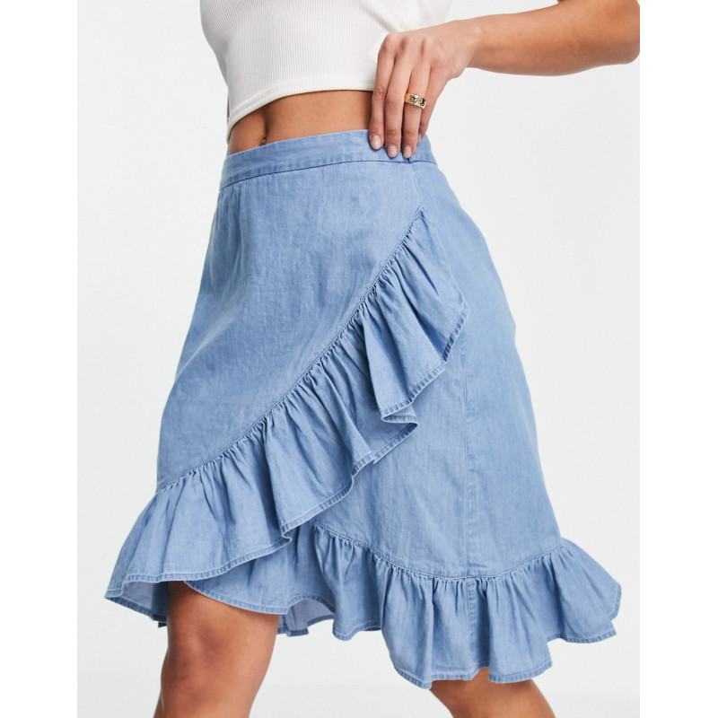 Vila ruffle mini skirt in blue