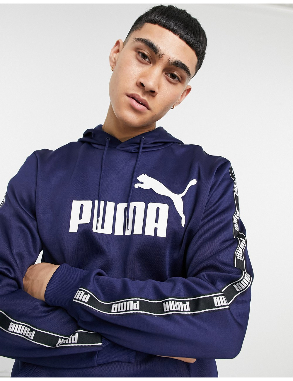 Puma tape poly hoodie in navy