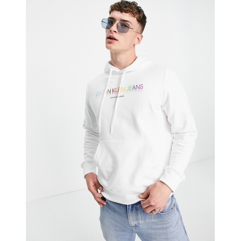 Calvin Klein Jeans Pride rainbow hoodie white logo in