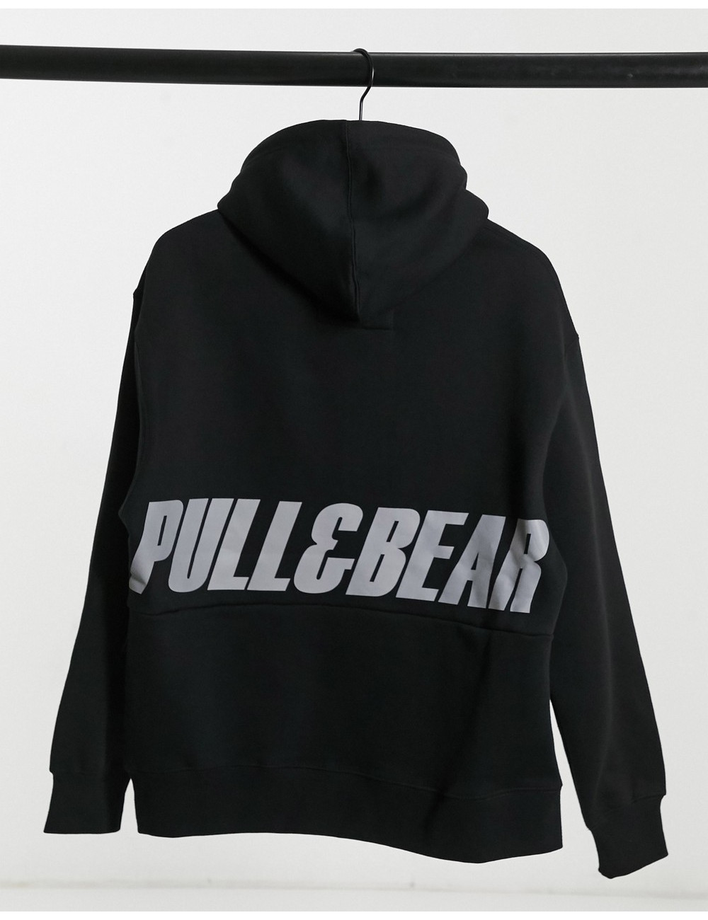 Pull&Bear logo hoodie in black