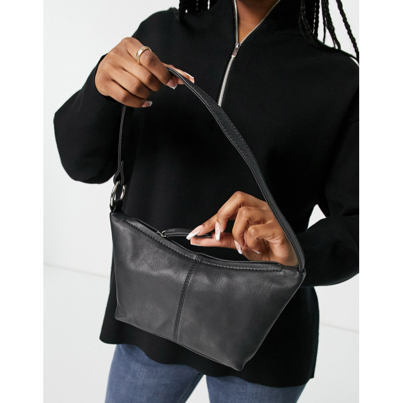ASOS DESIGN curved 90s shoulder bag with chain strap in black