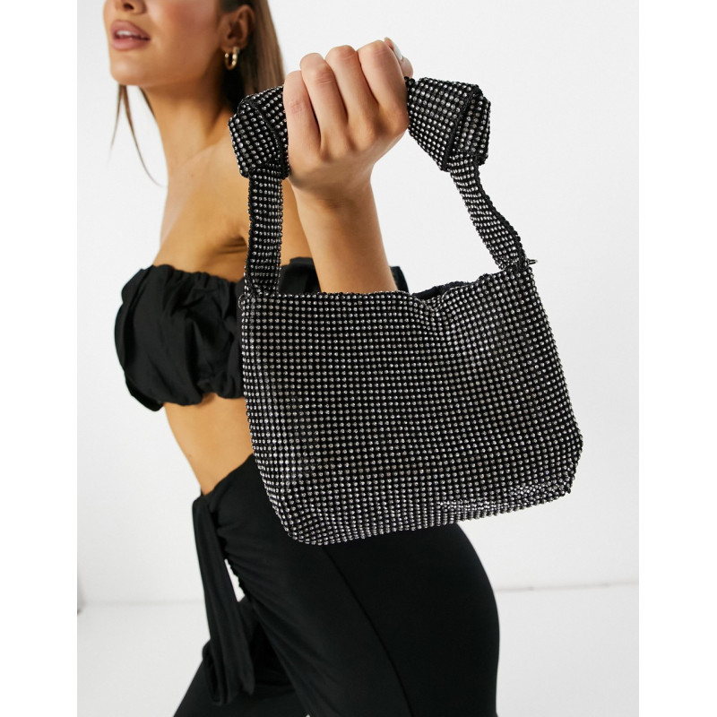 Ego x Molly-Mae mini bag with buckle in patent black croc