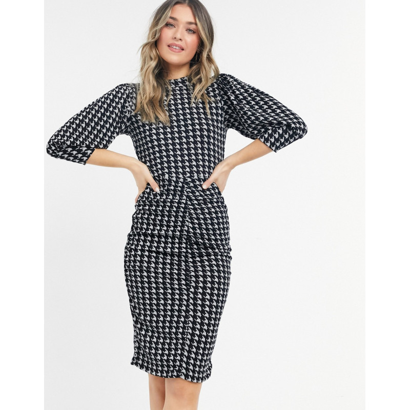 JDY puff sleeve ruched midi...