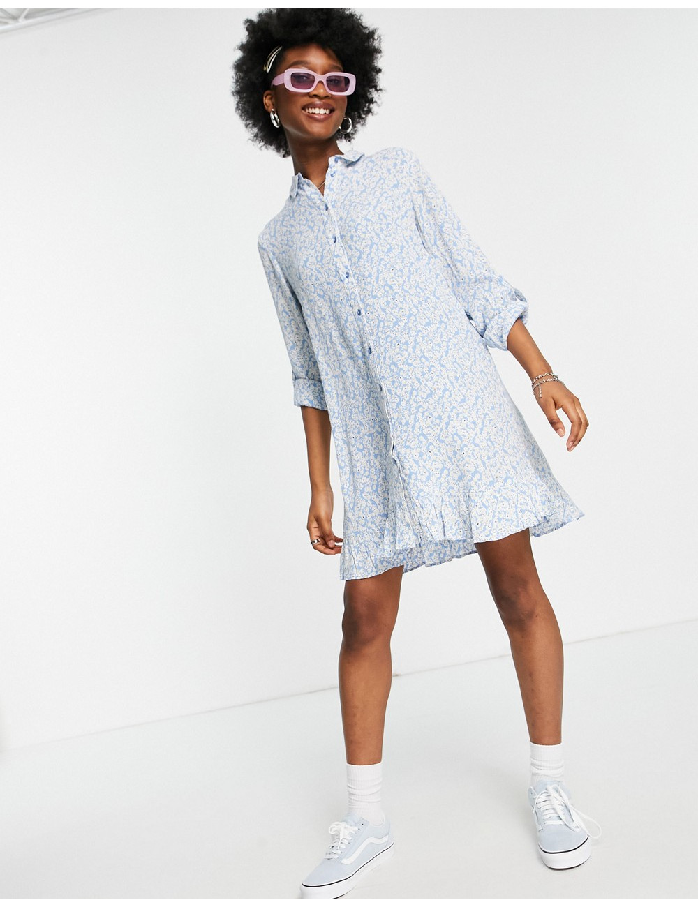 Pieces shirt dress with...