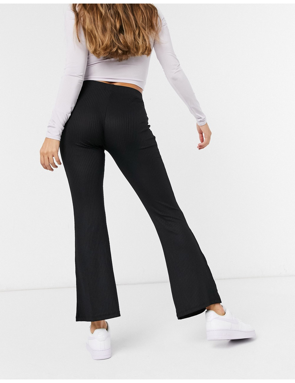 Pieces jersey flares in black