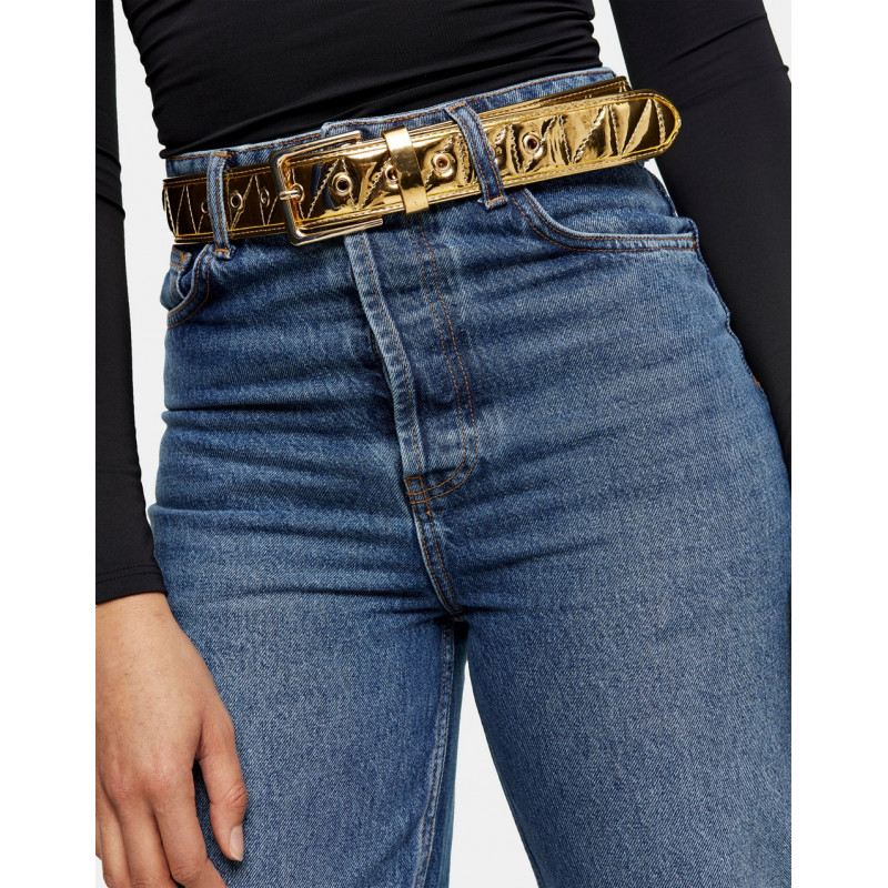 Topshop quilted belt in gold