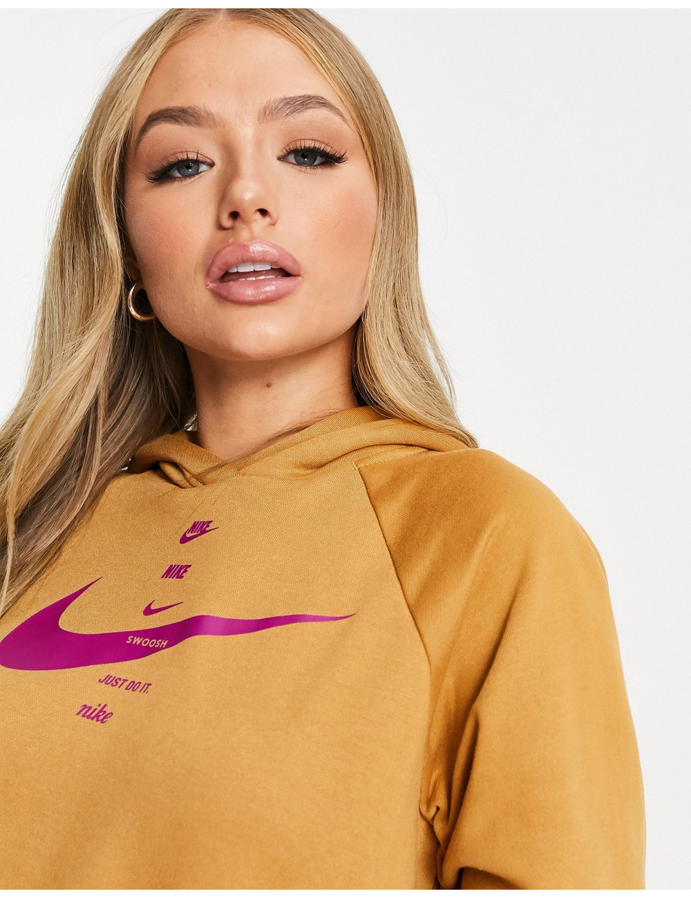 Nike swoosh crop hoodie in tan