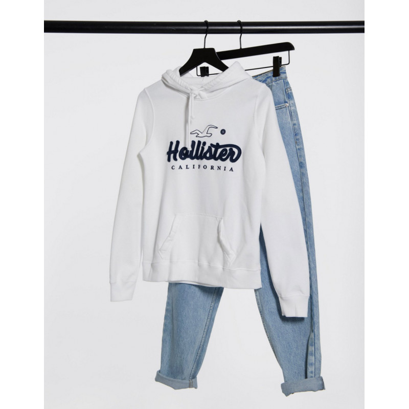 Hollister logo hoodie in white