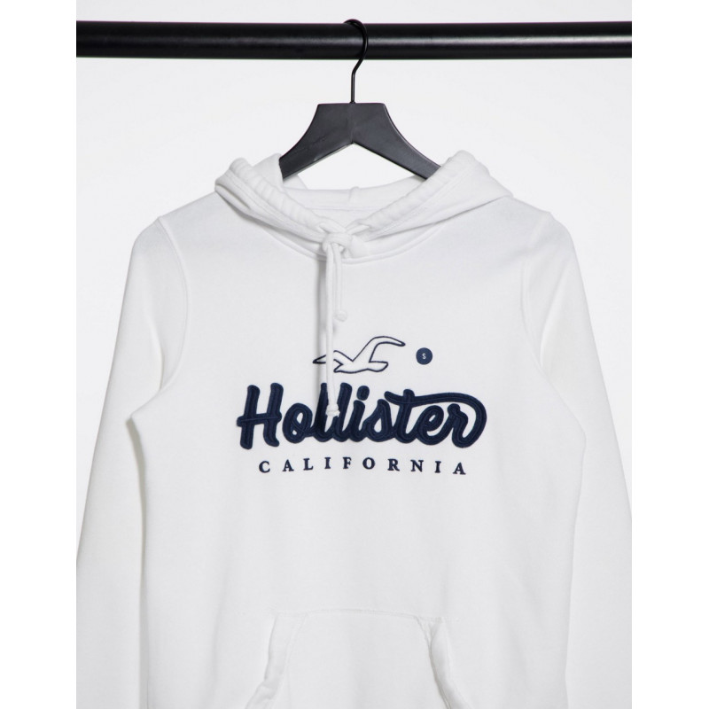 Hollister logo hoodie in white