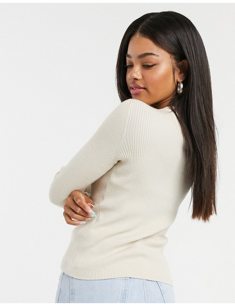 Pieces ribbed jumper in cream
