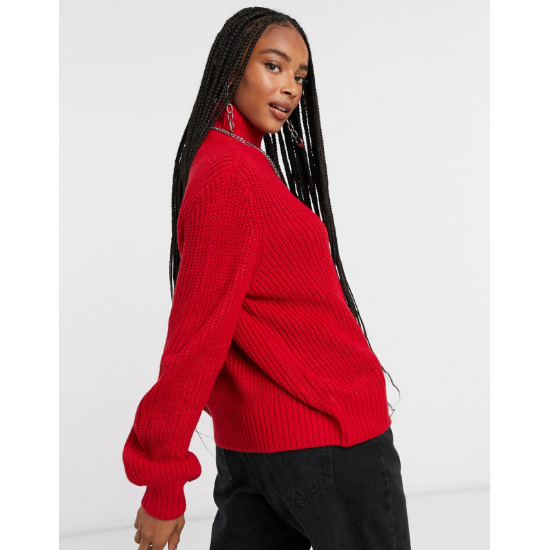 Noisy May ribbed jumper in red