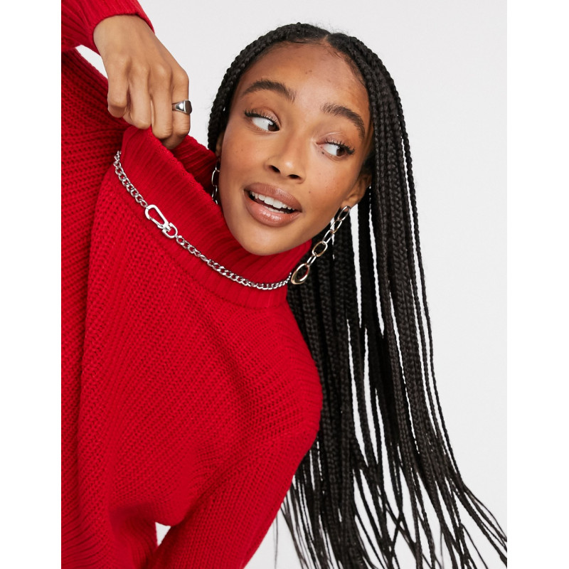 Noisy May ribbed jumper in red