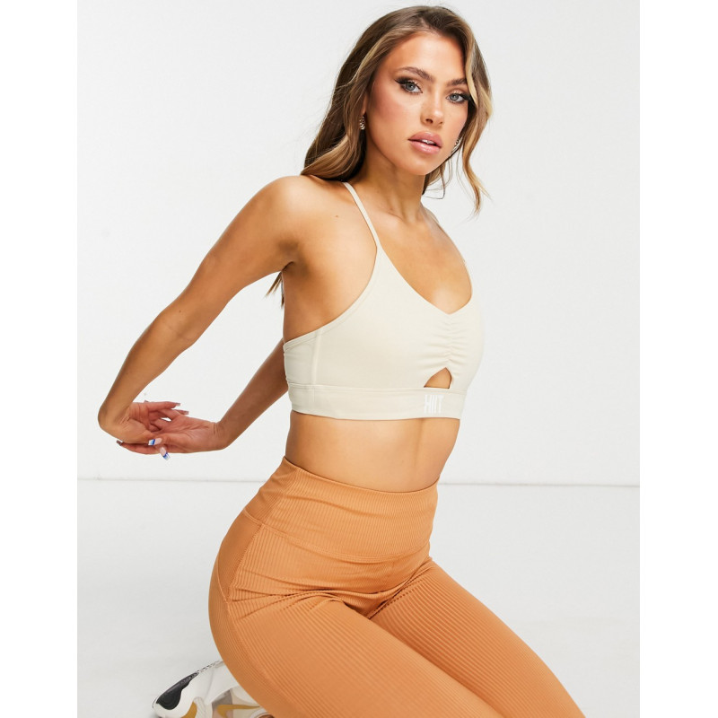 HIIT ruched bralet in stone