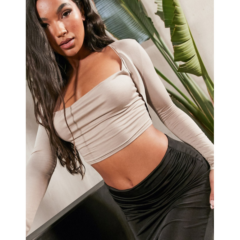 ASYOU shrug crop top in taupe