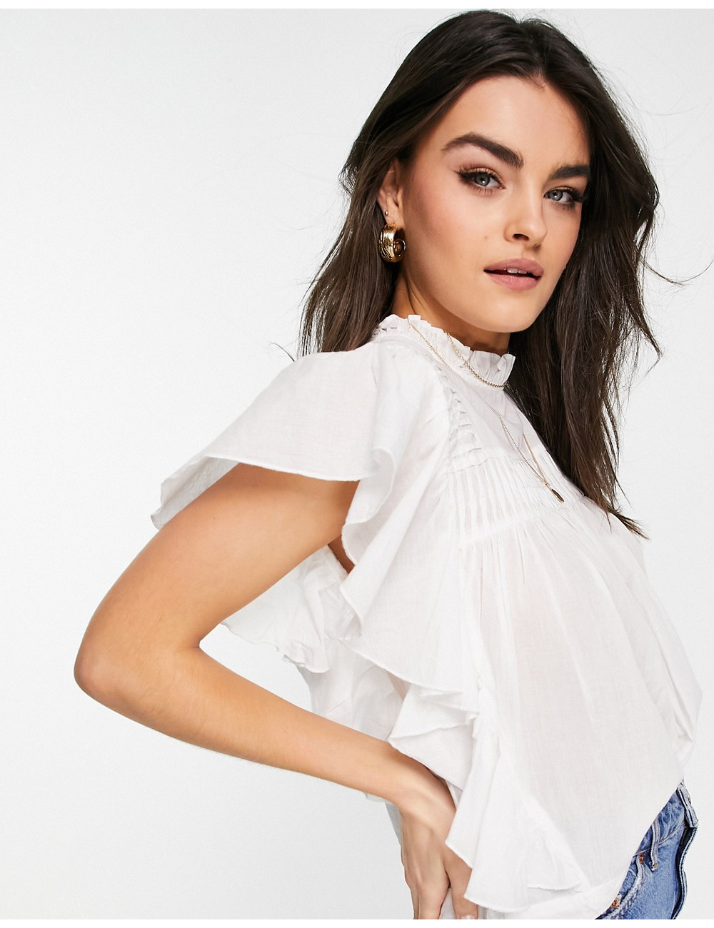 Mango frill blouse in white