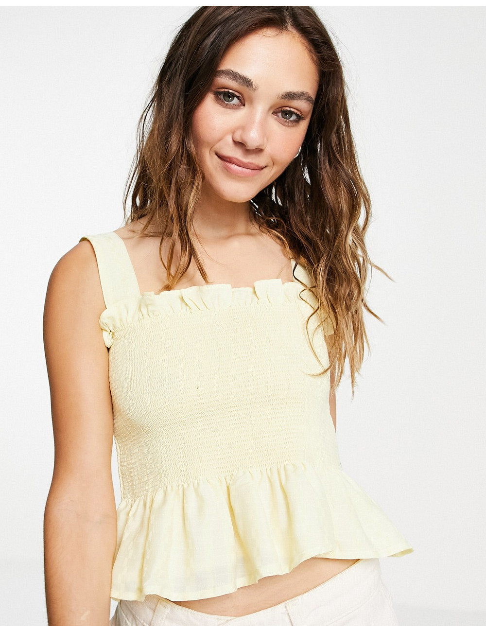 Topshop shirred cami in yellow