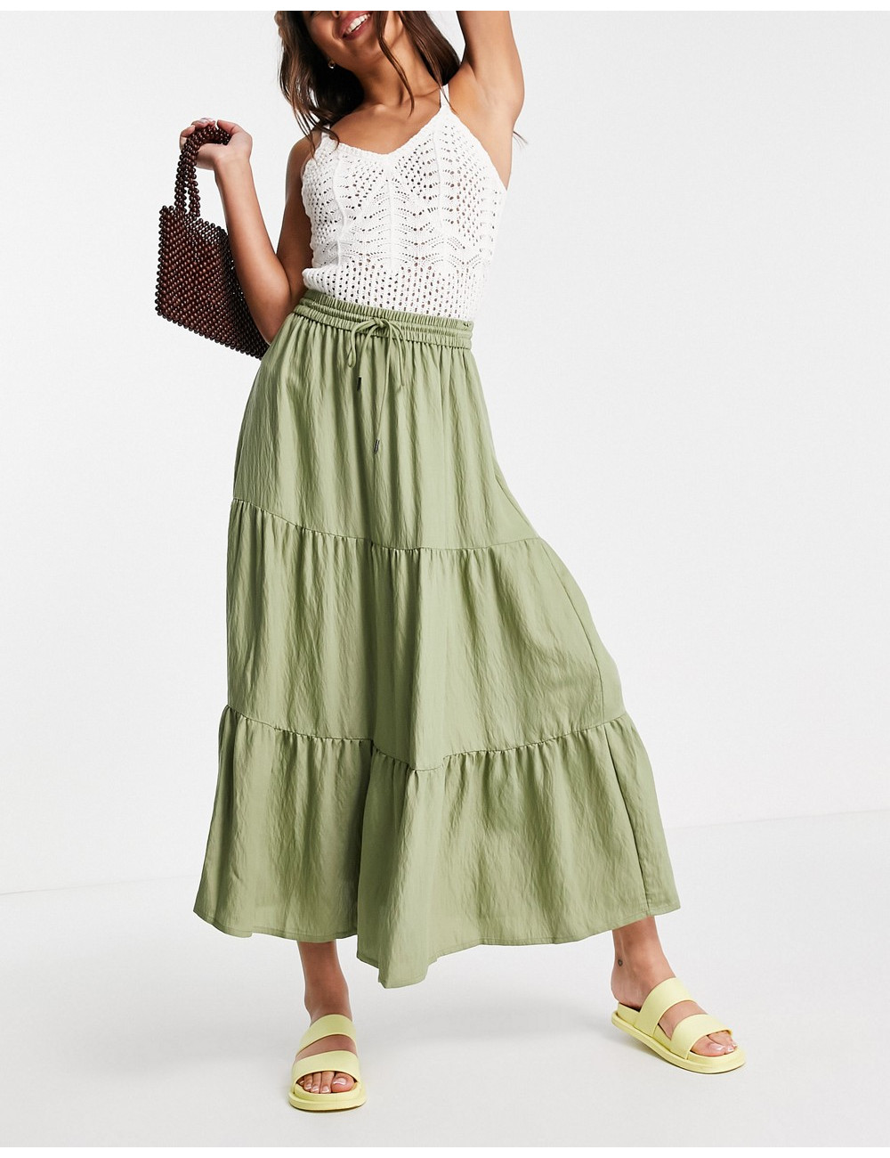 Mango tiered maxi skirt in...