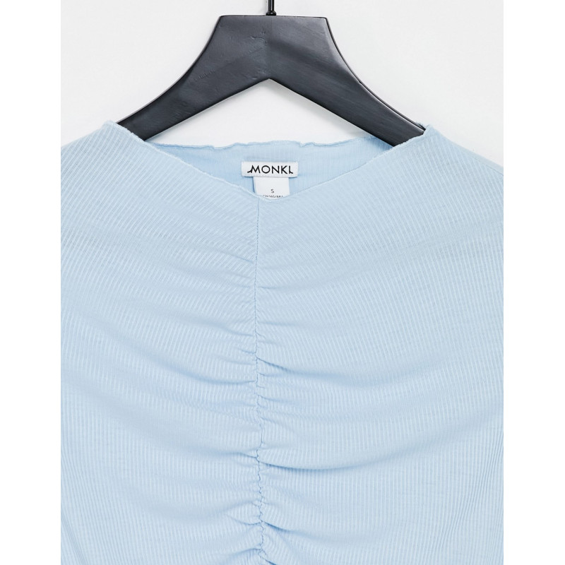 Monki ruched front top in blue